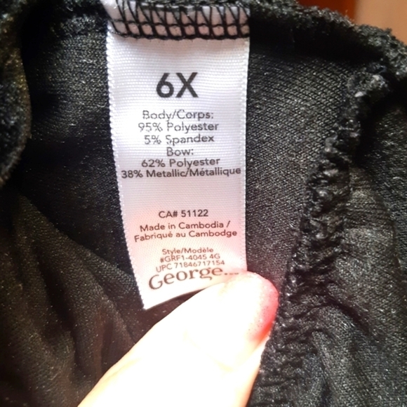 Girls George 6x black velvet dress short sleeve with silver bow casual or fancy - Picture 10 of 12